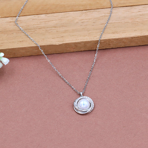 Silver Round Linked With Pearl Pendant With Chain