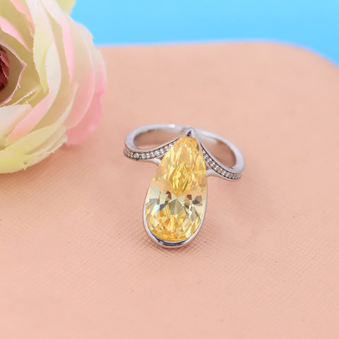 Silver Yellow Topaz Pear Shape Ring