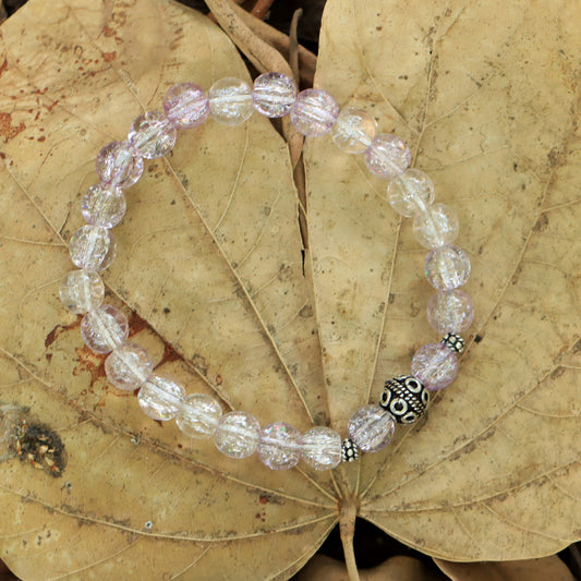 White Clear Quartz Faceted Beads Stretch Bracelet in Sterling Silver