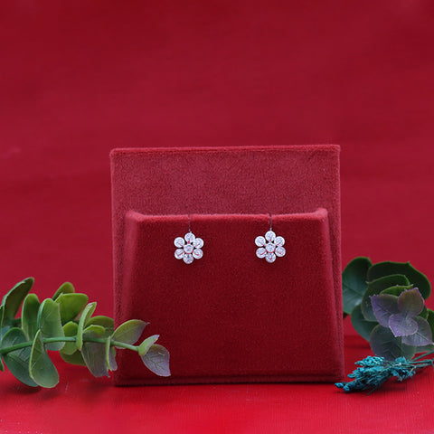 925 Silver Flower Shape Diamonds Earrings