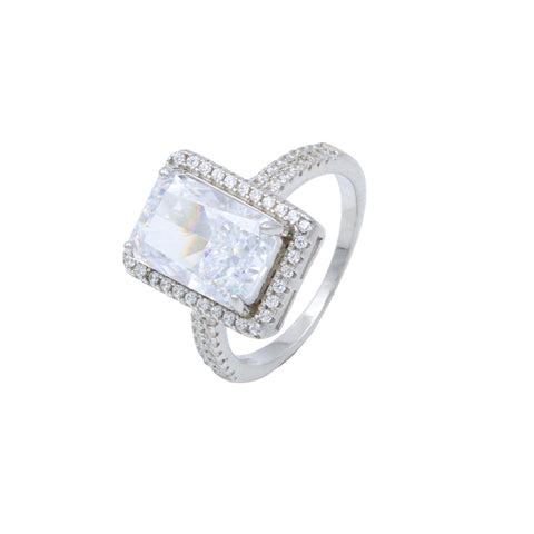 Silver White Sapphire Square Bar Diamond Ring