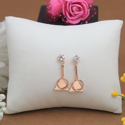 Hanging Triangle With Round Rose Gold Earring