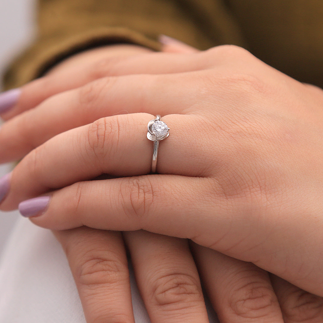 Rise Up Flower Single 925 Silver  Adjustable Ring