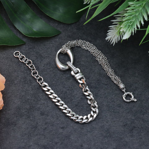 Double Semi Choker Chain and Bunch Chain O Silver Bracelets