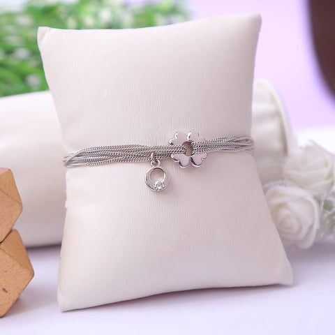 silver Heart Shape Flower Link Bunch Chain Bracelet