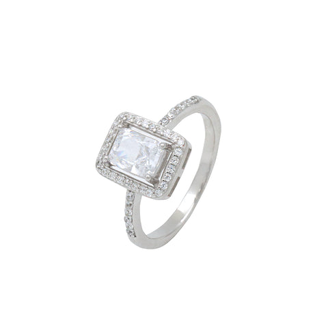 925 Silver Square White Sapphire Ring for Her