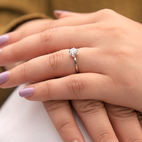 Silver Flower Shape Diamond Adjustable Ring