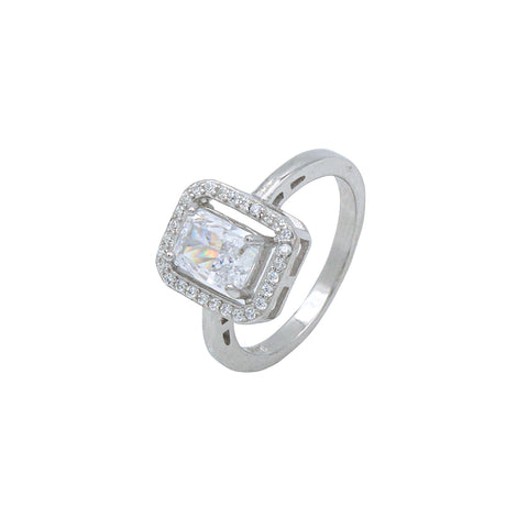 925 Silver Square White Sapphire Ring