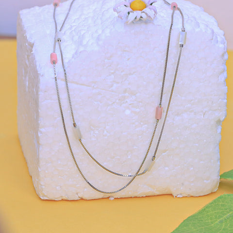 Pink and White Mother of Pearl Silver Chain