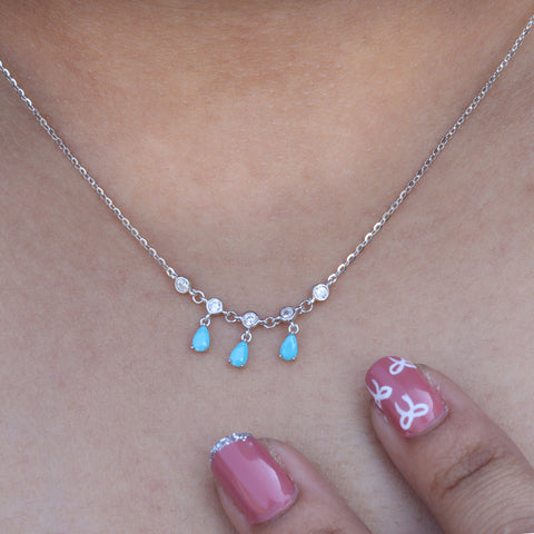 Silver Stones-Studded & Beaded Necklace