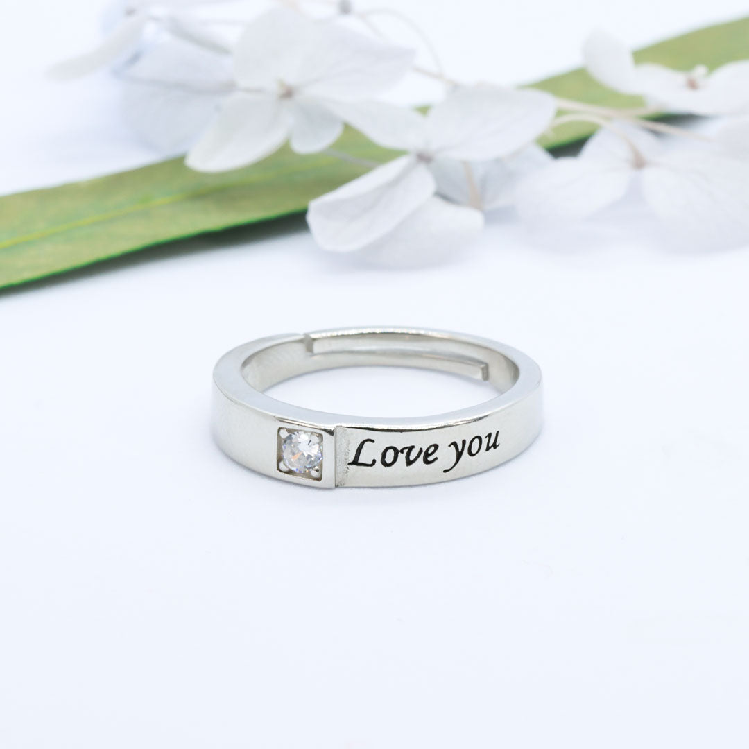 Silver love you adjustable ring