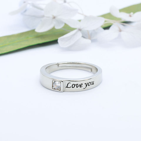 Silver love you adjustable ring