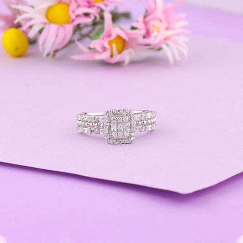 Princess-Cut Composite Diamond Square Frame Ring