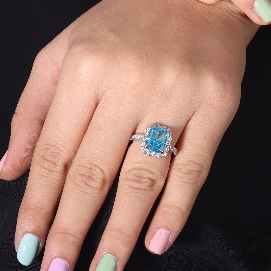 Blue Crystal Square Chimes Rings for Women