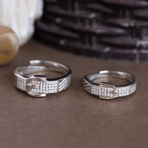 Silver Couple Belt Buckle Band Ring