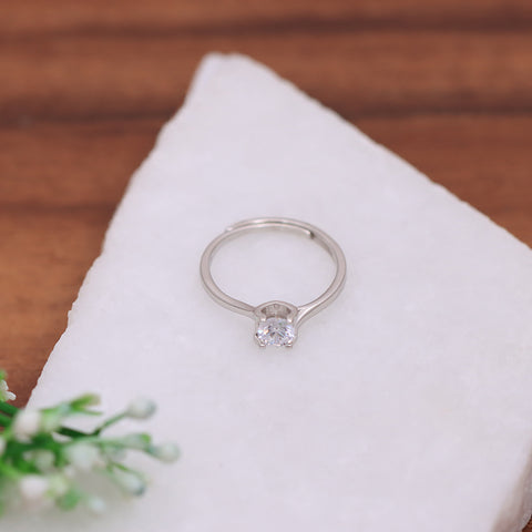 Silver Solitaire Single Diamond Ring