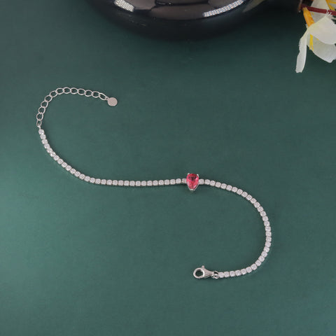 925 Sterling Silver Pink Pear Solitaire Tennis Bracelet For Women