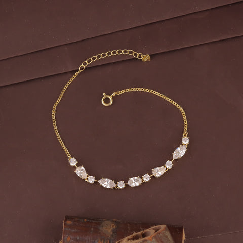 925 Sterling Silver Gold-Plated  CZ Diamond Line Bracelet for Women