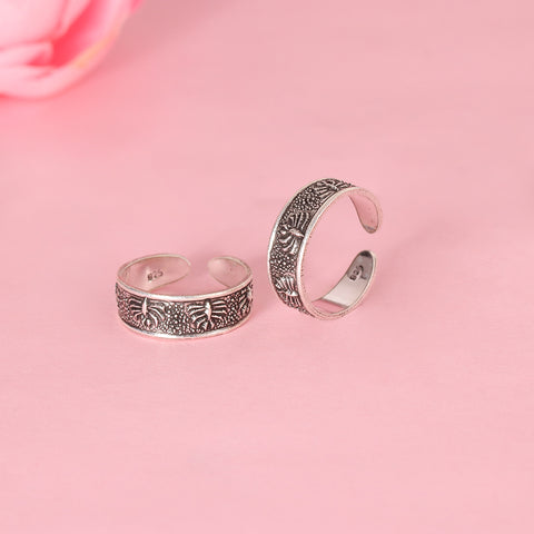 925 Sterling Silver Antique Floral Pattern Adjustable Toe Rings for Women