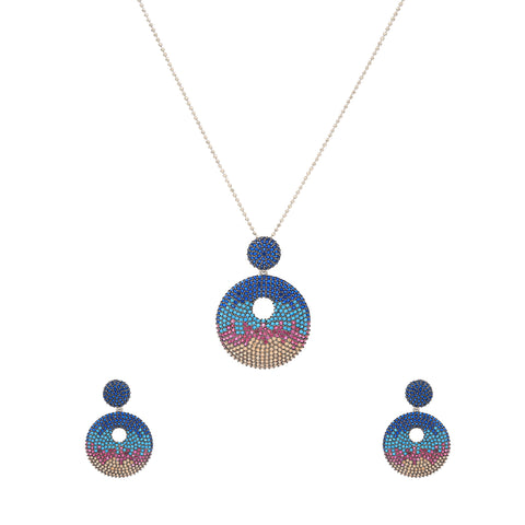 Silver Round Shape Multi Color CZ Necklace