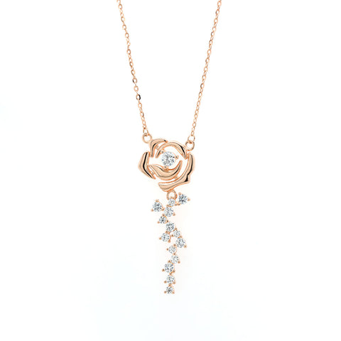 Rose gold rose hanging diamonds pendant with chain