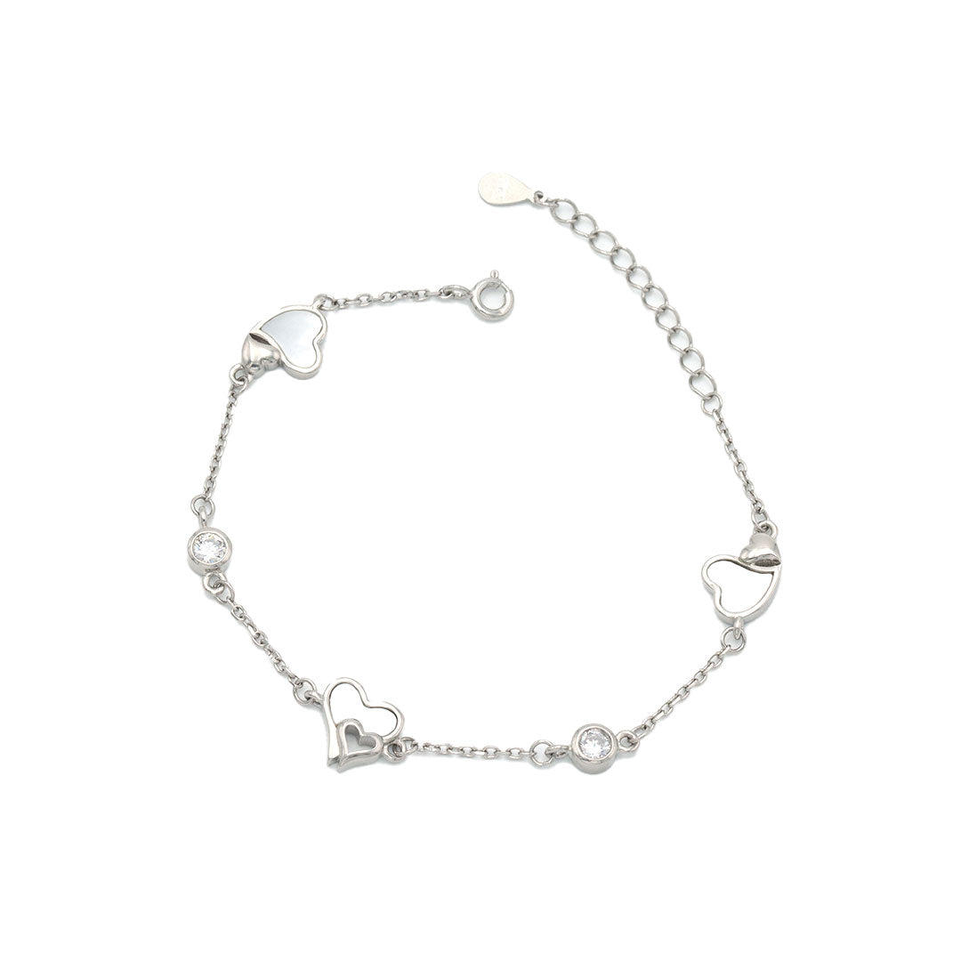 925 Sterling Silver Heart Shape Link Bracelet