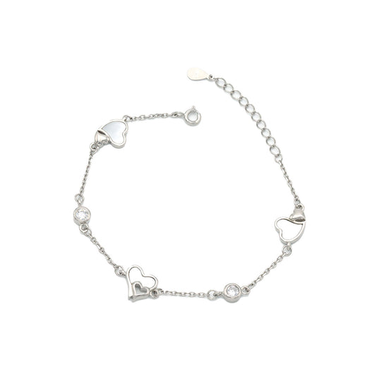 925 Sterling Silver Heart Shape Link Bracelet