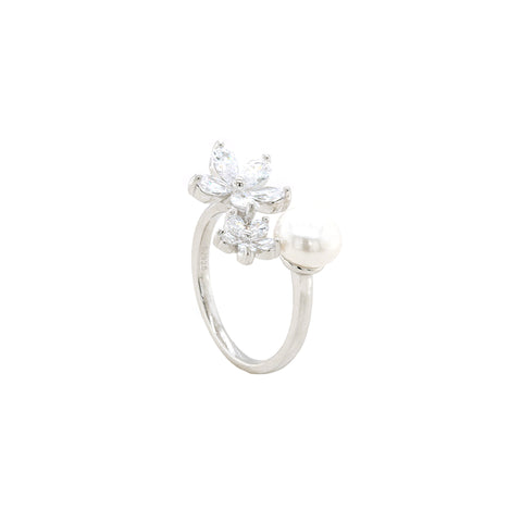 Silver-Toned White Stone Studded Flower Ring