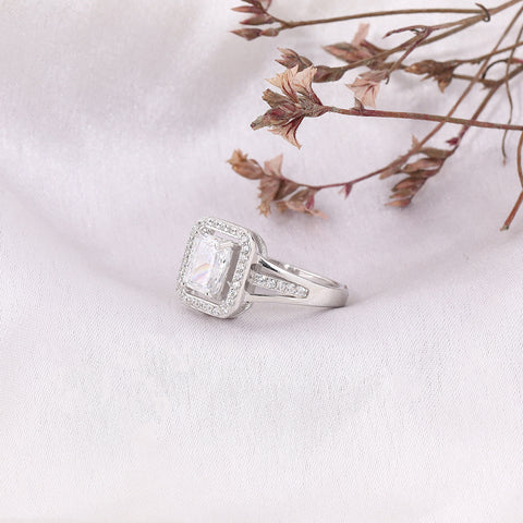 White Sapphire Square Ring Silver