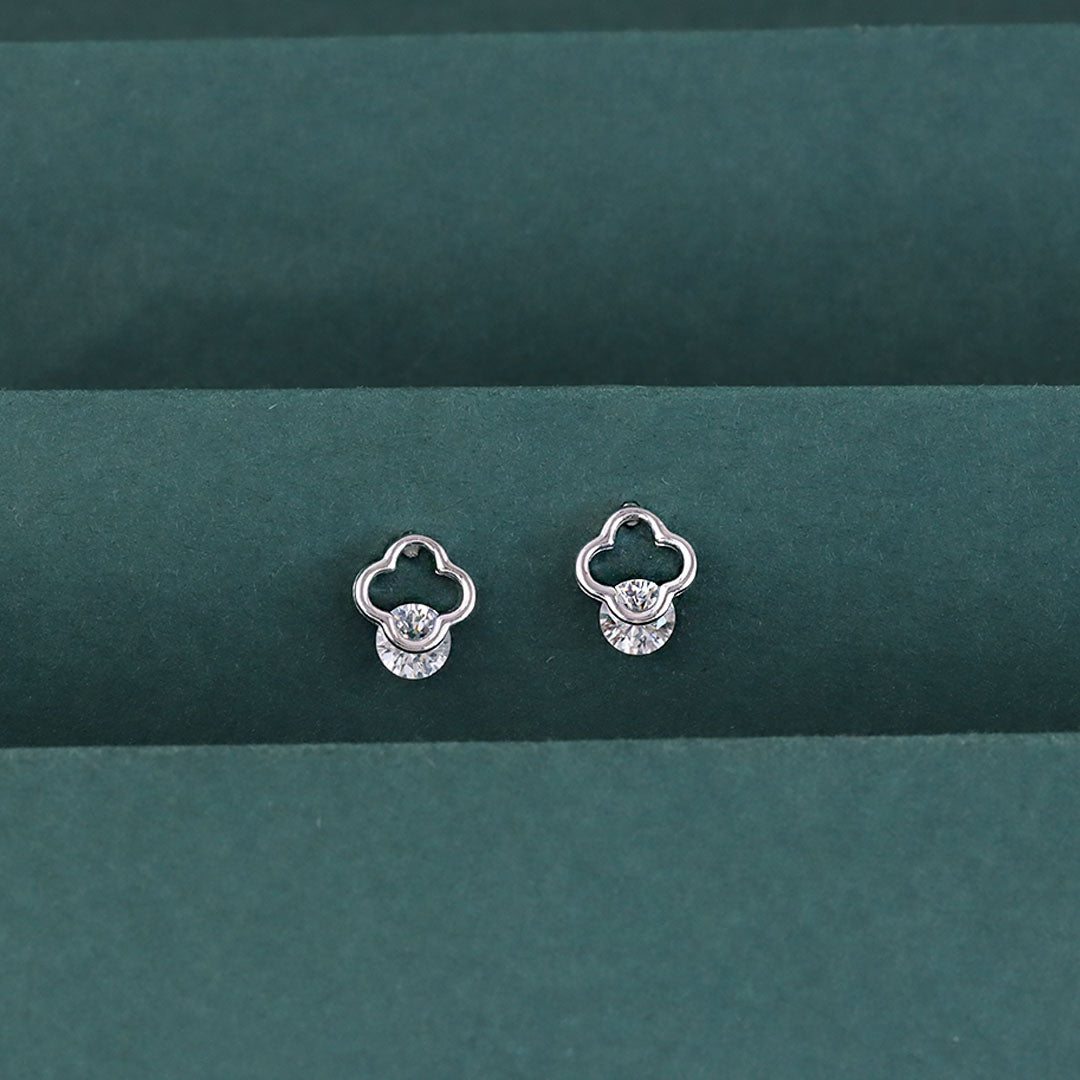925 Sterling Silver CZ Solitaire Geometric Stud Earrings