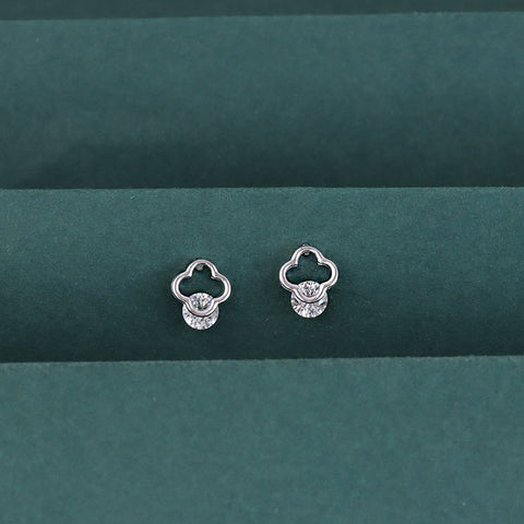 925 Sterling Silver CZ Solitaire Geometric Stud Earrings