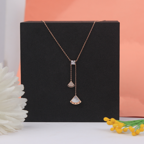 Rose Gold Dual Shell Shape Pendant With Chain