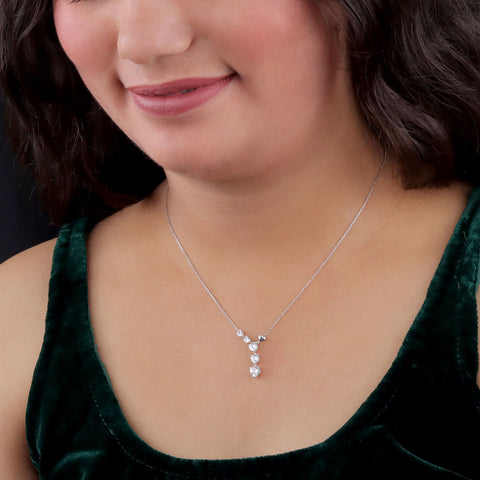925 Sterling Silver Heart Drop Pendant Chain with Crystal Stones