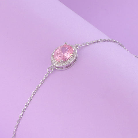 925 Sterling Silver Pink Topaz Halo Bracelet for Women