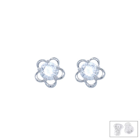 Silver Cubic Zirconia Flower Earrings