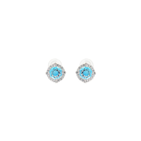 Blue Solitaire Cubic Zirconia Sterling Silver Stud Earring