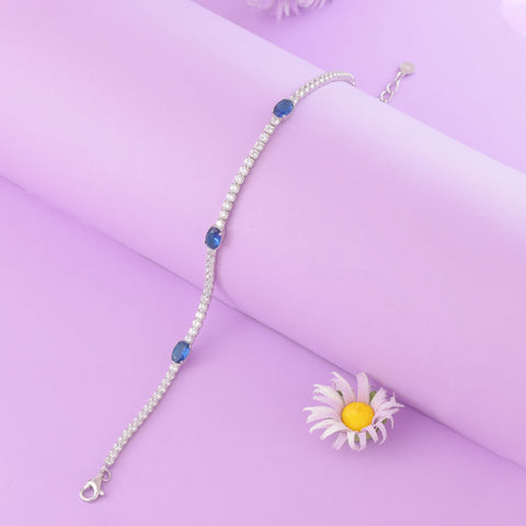 925 Sterling Silver Blue Stone Tennis Bracelet for Women