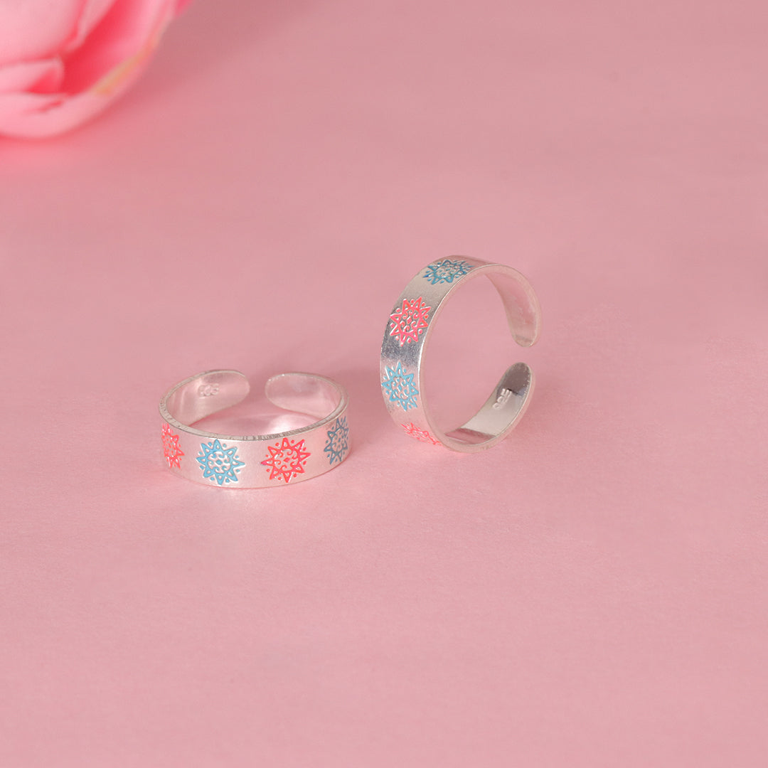 925 Sterling Silver Color-Enamel Floral Toe Ring