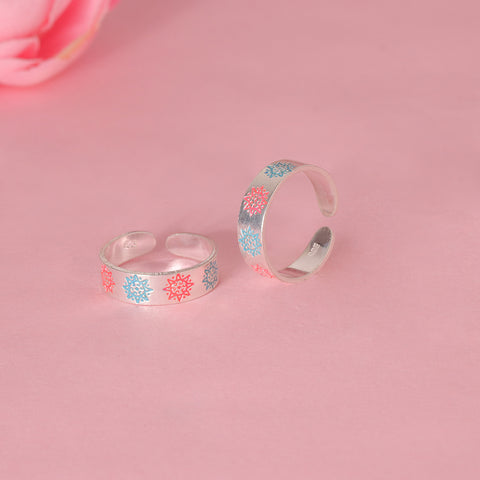 925 Sterling Silver Color-Enamel Floral Toe Ring