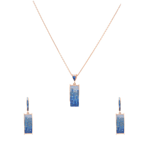 Rose Gold Square Shape Blue CZ Necklace