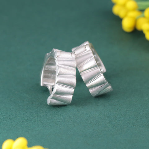 925 Sterling Silver Textured Hoop Earrings for Women