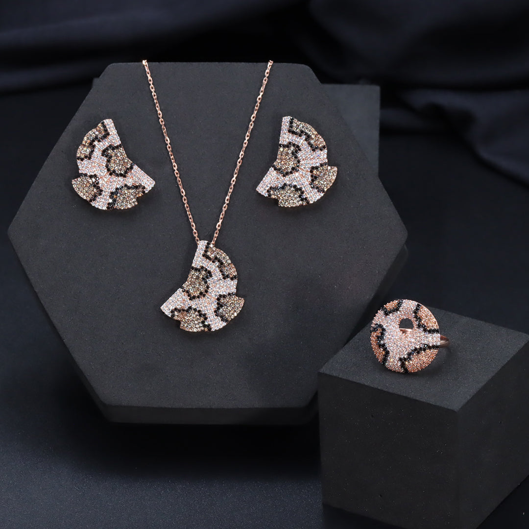 Rose gold shell shape leopard mark diamonds necklace with earring set