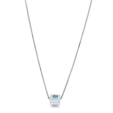Silver White Shiny Color Change Cube Pendant With Chain