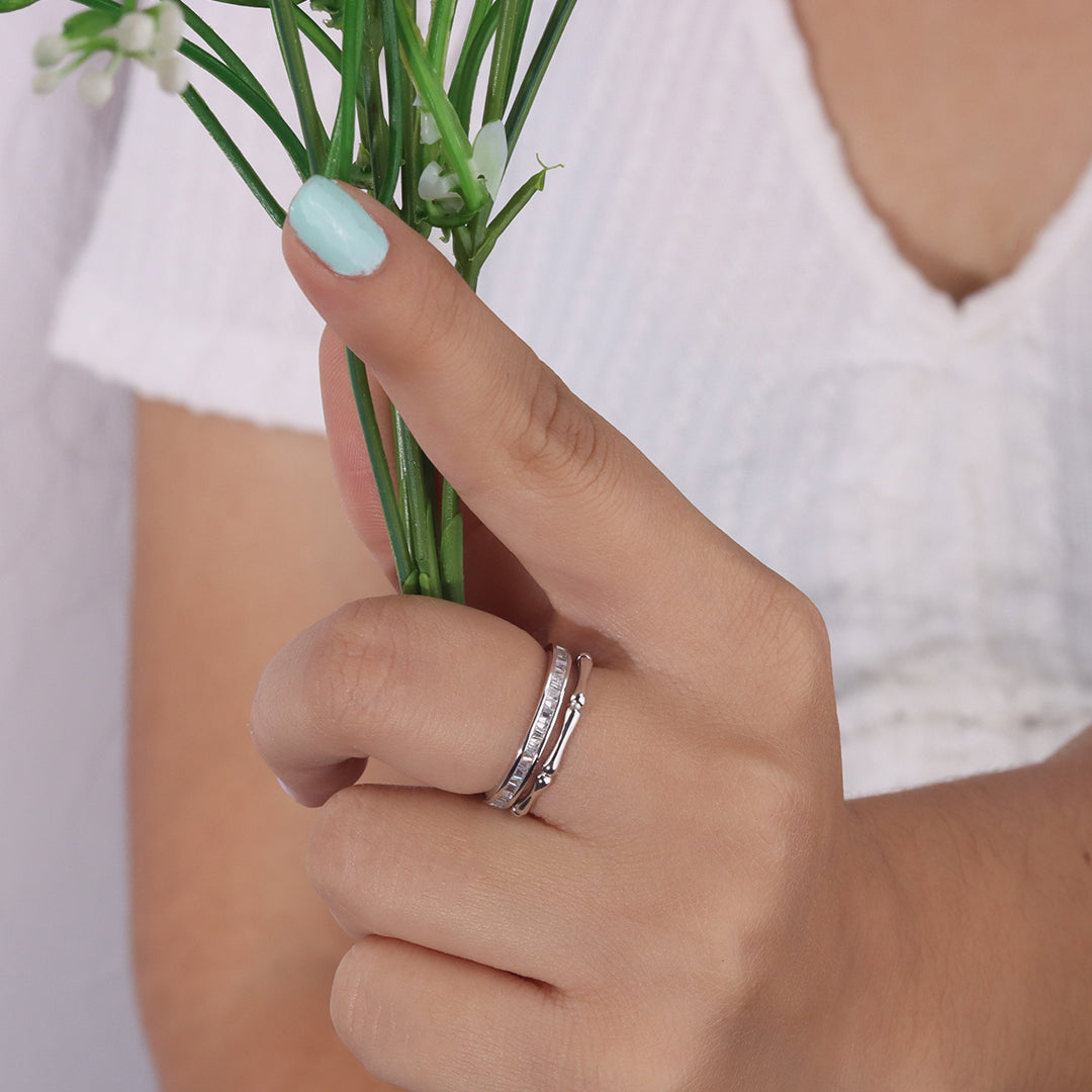 Silver Zircon Layered Ring