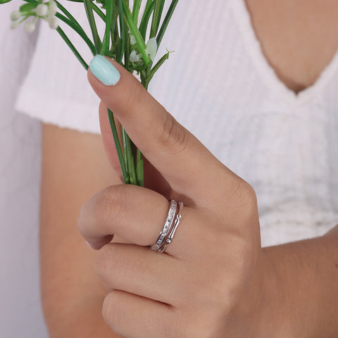 Silver Zircon Layered Ring