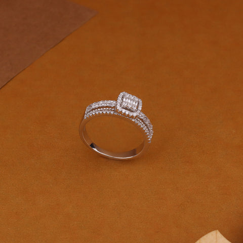 Round Diamond Square Cluster Wedding Ring