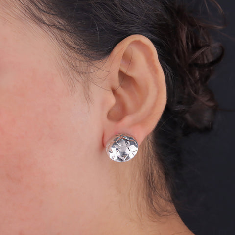 925 Sterling Silver Floral Dome-Cut Stud Earrings for Women