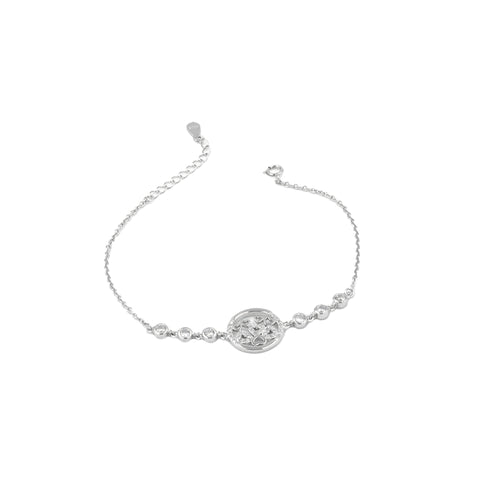 Women Sterling Silver Minimal Heart Studded Bracelet