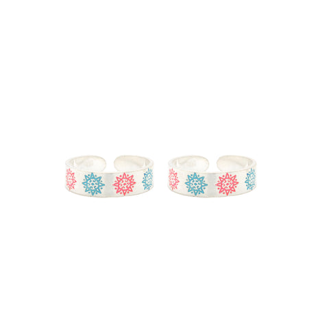 925 Sterling Silver Color-Enamel Floral Toe Ring
