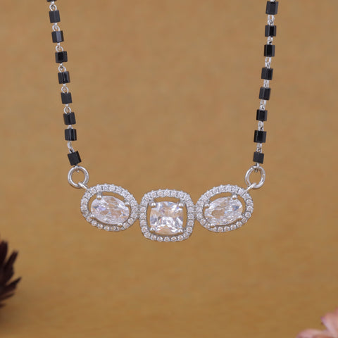 92.5 Sterling  Silver Triple Solitaire Stone Mangalsutra For Women
